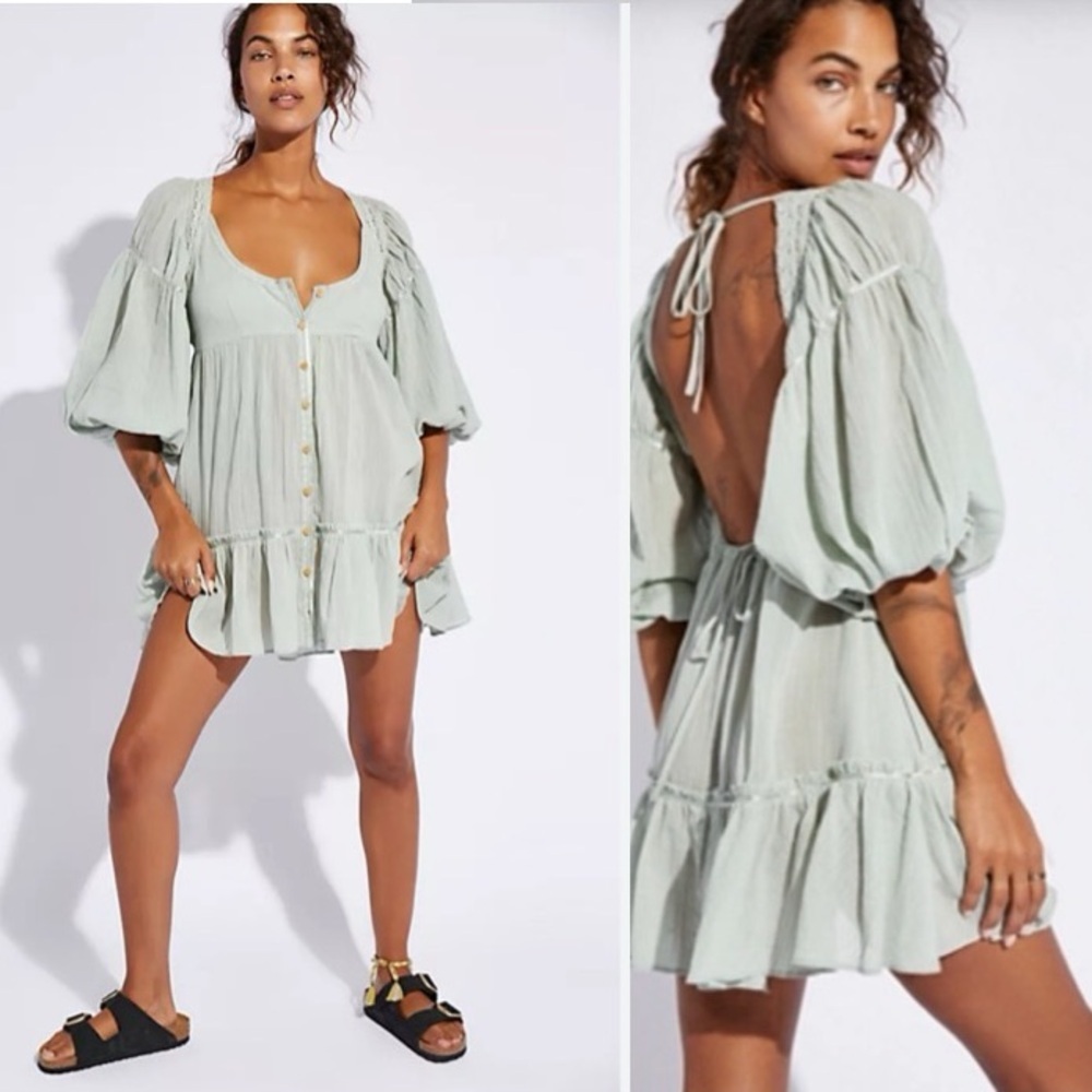 Free People Cora Tunic With Pockets in Light Green Size Medium NWT